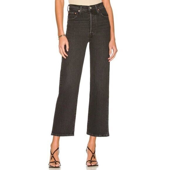 LEVI'S Ribcage Straight Ankle Denim Jeans Feelin' Cagey Charcoal Black Size 27 - Picture 1 of 4